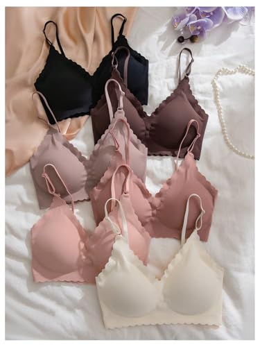 Verdusa Women's 6 Pack Wireless Bra Sets V Neck Padded Bralettes3