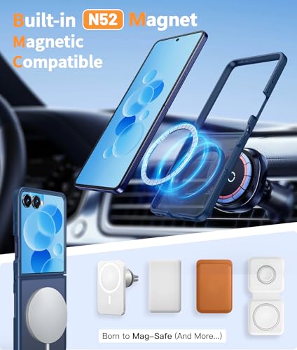 Image of FNTCASE for Samsung-Galaxy Z-Flip-7 Magnetic Case:Translucent Matte Textured Military Grade Drop Protection Phone Cover - Durable Rugged Shockproof Protective Bumper Cases