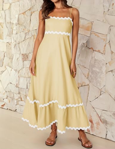 Image of ZESICA Women's 2026 Summer Spaghetti Straps Sleeveless Backless Sundress Flowy Smocked Lace Swing A Line Midi Dress