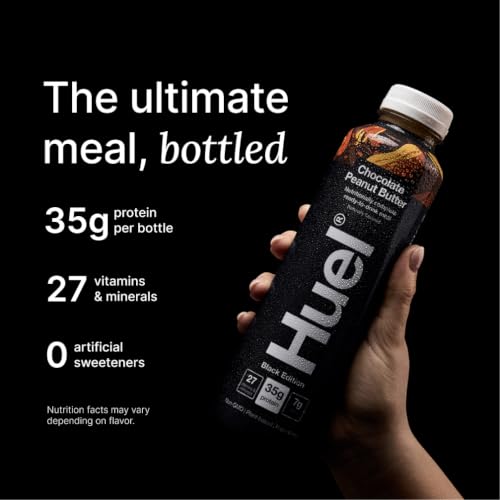 Image of Huel Black Edition Ready-to-Drink | Meal Replacement Protein Shake | Vegan | Chocolate Peanut Butter (16.9 Fl Oz - 12 Pack) 35g High Protein, 27 Vitamins & Minerals, Gluten Free, High Fiber, Low Sugar