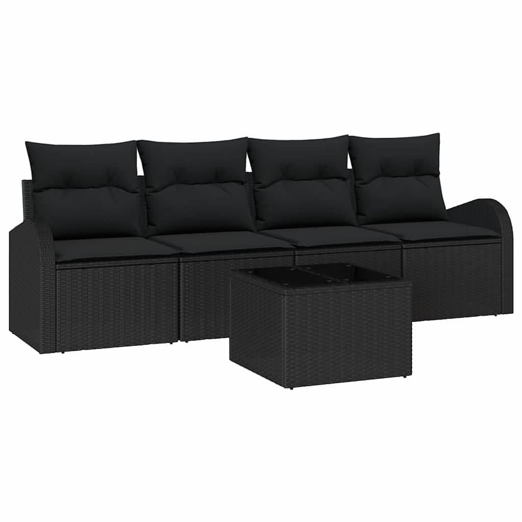Set di 5 divani da giardino in polyrattan nero con tavolo
