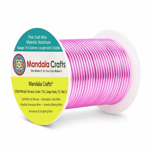 Image of Mandala Crafts 14 Gauge Pink Anodized Aluminum Craft Wire, 60 FT | Colored, Flexible, Bendable, for Bonsai, Armature, Sculpting, Wire Wrapping, Jewelry Making, Weather & Tarnish Resistant