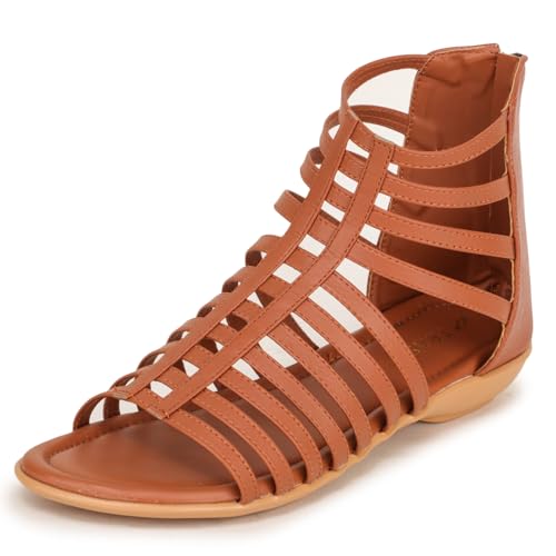 Image of TRASE Flats Gladiator With Zip Closure For Women Sandals| Gladiator High-Tops Sandals For Women | Stylish & Comfortable | College, Office, Shopping, Outdoor & Beach Wear