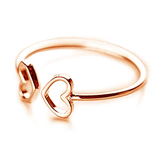 NewZenro Thin Double Heart Love Open Ring for Women S925 Sterling Silver Dainty Cute Tiny Adjustable Engagement Statement Promise Finger Knuckle Rings Daughter Birthday