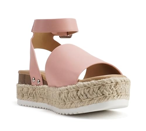 Image of Soda Topic Open Toe Buckle Ankle Strap Espadrilles Flatform Wedge Casual Sandal