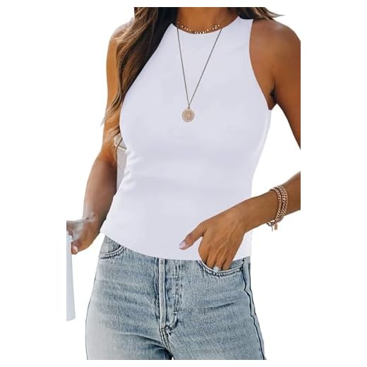 KEEPBEAUTY Womens Halter Tops Summer Sleeveless Shirts Sexy High Neck Fitted Tops Racer Back Tank Tops Blouses White XL