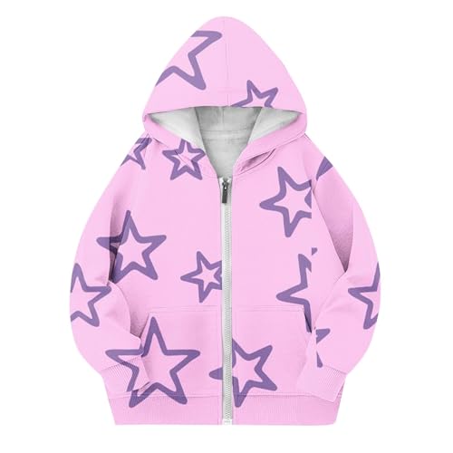 Girls Stars Print Cute Oversized Hoodies Full Zip Sweatshirts Long Sleeve Casual Fleece Warm Outwear Jackets for 4-15 Years4
