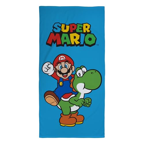 OMYDREAM Super Mario Yoshi Drap de Plage Enfant | 100% Coton | Oeko-TEX | 70x120 cm | Velours Ultra-Doux | Bain et Plage | Imprimé Garçon (Bleu)