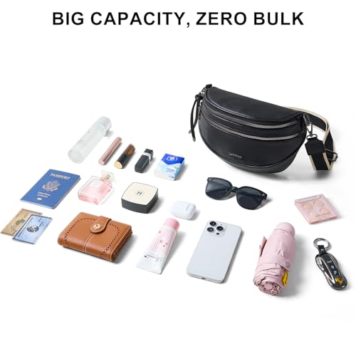 Image of Crossbody Sling Bags For Women Bum Purses Handbags Go Free Cross Body Fanny Packs For Woman Mon Shoulder Bag Gifts Black