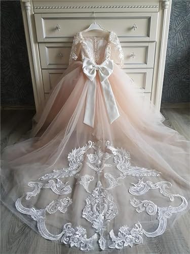 GZCYL Flower Girls Dresses for Wedding with Train Lace Princess First Holy Communion Dress Tulle3