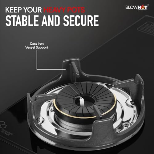Image of BLOWHOT 4 Burner Auto Ignition PREMIUM Hybrid Gas Stove | Tornado Brass Burners | Stainless Steel Dip Tray | SABAF Gas Valve - Warranty | 10 Years on Product