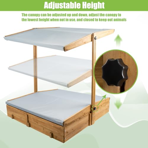image for PetsCosset Wooden Sandbox with Lid, Kids Sandbox with Canopy Outdoor, 