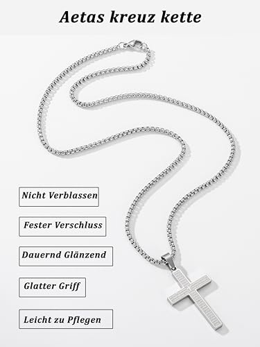 Aretas Silber Kreuz Halskette für Herren Jungen Kinder Cross Necklace Chain Men Boys Kids Kreuz Anhänger Kette mit 20 Zoll Schmuck Edelstahl Geschenke