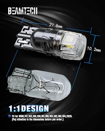 image for BEAMTECH 194 LED Bulbs 6500K White, 168 T10 2825 W5W Interior LED Ligh