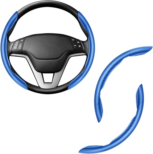 Image of Amiss 2pcs Carbon Fiber Anti-Skid Steering Wheel Cover, Waterproof & Segmented Butterfly Design, Universal 99% Vehicle Wheel Cover Protector, Car Interior Accessories (Blue-2pcs)