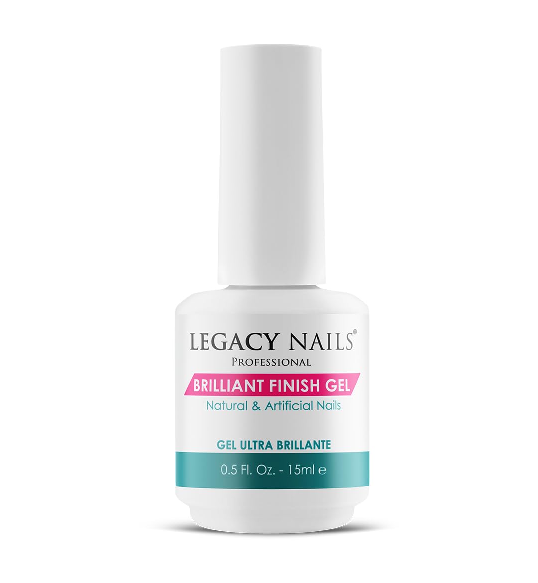 Legacy Nails Professional BRILLANT FINISH GEL 0.5oz - High-Gloss Top Coat for Natural, Acrylic, Gel, Fiberglass & Silk Nails – Chip-Resistant, Quick-Curing UV/LED Formula
