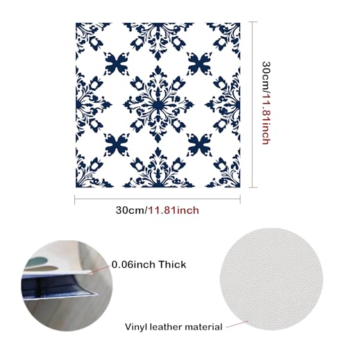 Image of Nuxovilar Peel and Stick Vinyl Floor Tiles, 11.8 inchx11.8 inch | Navy Blue Damask Pattern, 10-Pack Self-Adhesive Flooring