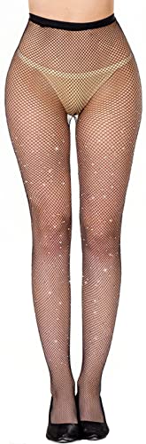 Image of Sparkle Rhinestone Fishnets High Waist Tights Party Stockings for Womens