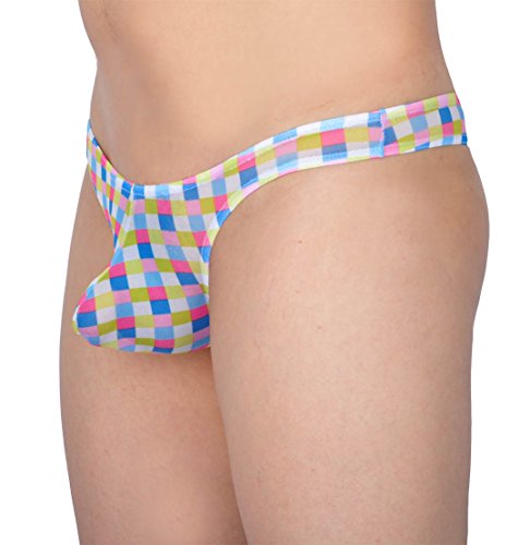 Men's Checker Thong Gay T-Back G-String Underwear Male Bluge Pouch Body Underpants2