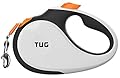 TUG 360° Tangle-Free, Heavy Duty Retractable Dog Lead for Up to 25 kg Dogs | 5 m Strong Nylon Tape/Ribbon | One-Handed Brake, Pause, Lock (Medium, White/Orange)