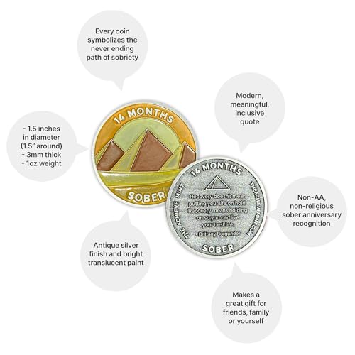 Image of The Achieve Mint 14 Months Sober Token | Fourteen Month Sober Chip | Non-AA Gift, Non-Religious Medallions for Men and Women Celebrating Sobriety