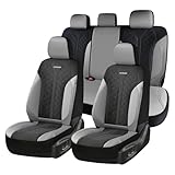 Coverado Automotive Seat Covers Full Set, Luxury Car Seat Covers, Leather Seat Covers, Mesh Design, Black Driver Seat Protectors, Universal Fit for SUVs, Trucks, Sedans