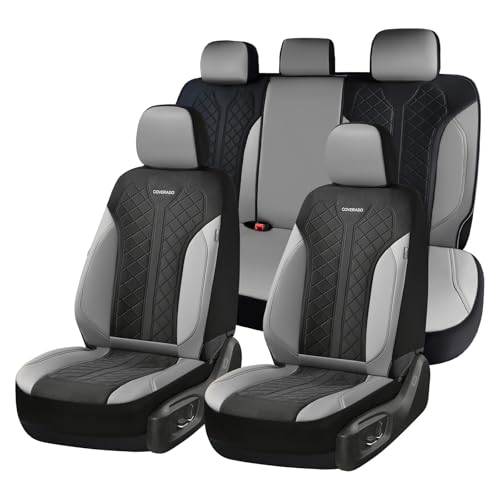 Image of Coverado Automotive Seat Covers Full Set, Luxury Car Seat Covers, Leather Seat Covers, Mesh Design, Black Driver Seat Protectors, Universal Fit for SUVs, Trucks, Sedans