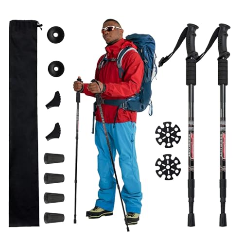 Image of Trekking Poles, Collapsible Lightweight Shock-Absorbent Hiking Walking Sticks Adjustable Aluminum Hiking Poles for Women Men Kids (2Pack of Black)