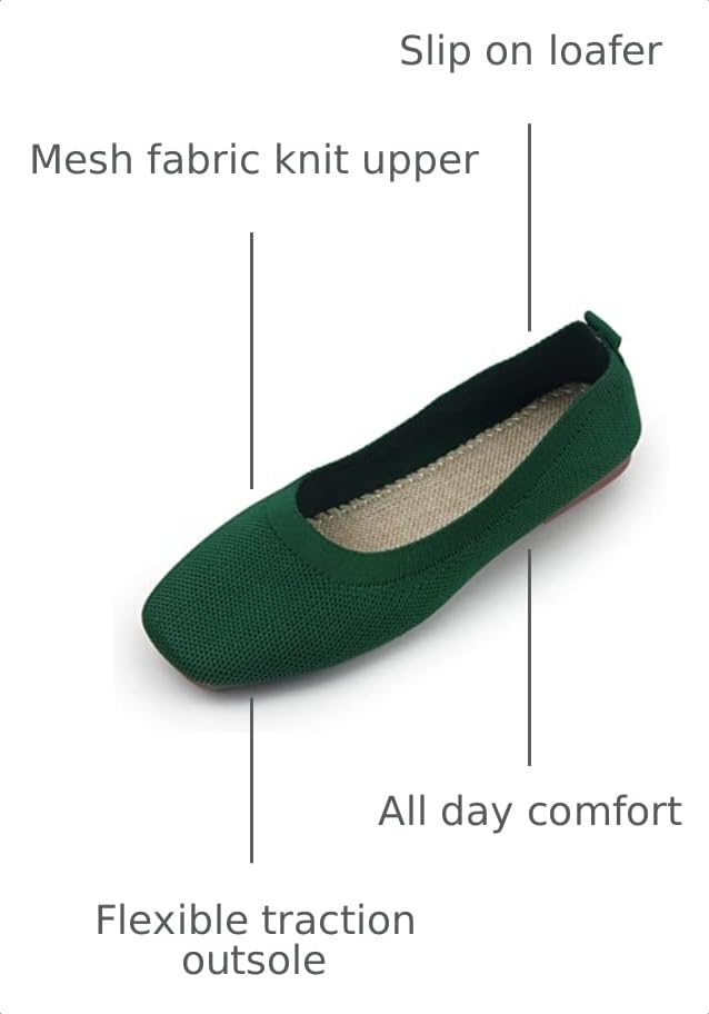 Image of RVROVIC Women's Knit Square Toe Ballet Flats, Slip‑On Casual Flat Shoes