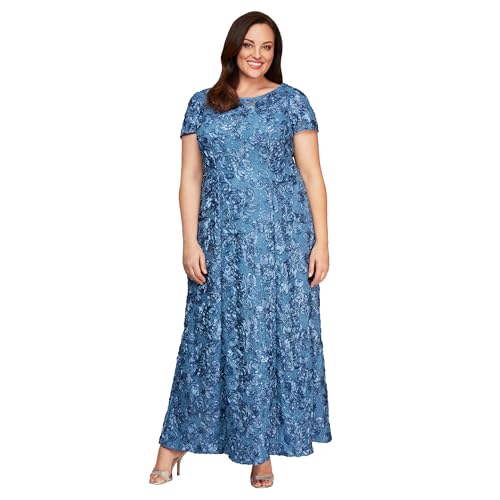 Image of Alex Evenings Women's Long Rosette Mother of The Bride Dress with Short Sleeves