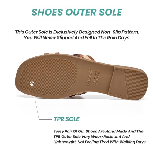 Image of NianEr Womens Microfiber Leather Memory Foam H Sandals Summer Shoes Slides | Flat, Comfortable, Slip On, Dressy, Dress, Beach, Vacation, Designer, Comfy, Casual, Bridal, Church, Boho, Office, Work