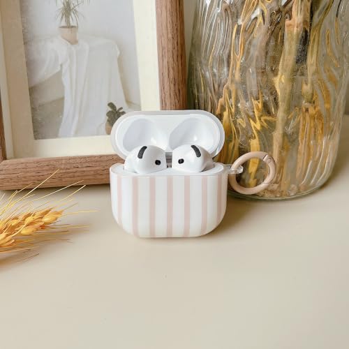 Image of MINSCOSE for AirPods 4 Case,Cute Striped Aesthetic Pattern Design with Trendy Keychain Ring,Soft TPU Protective Shockproof Cover with Cleaner Kit for Girls Women for Airpods 4-Khaki