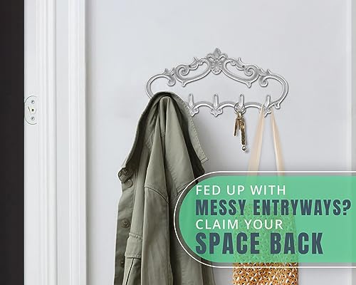 Comfify CA-1504-25-WH Cast Iron Wall Mounted Hanger Vintage Design With 5 Hooks - Keys, Towels, Coats Etc thumb #2