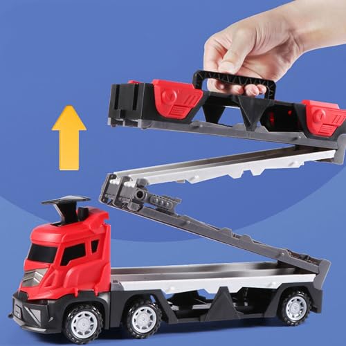 Image of Kidology Car Carrier Truck Toy Set - Mega Hauler Race Track with Ejection - 4 Mini Racing Cars - Folding Storage Truck Toy for Kids - Boys & Girls Toy for 3+ Years Old (Mega Hauler Truck - Red)