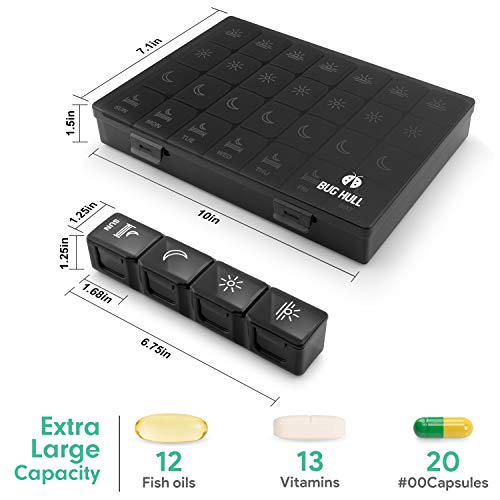 Image of Pill Organizer 4 Times a Day, BUG HULL Extra Large Weekly Pill Box Case, 7 Day Vitamin Container Daily Pill Holder for Fish Oils, Vitamins, Supplements