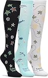 Nurse Mates 3 Pack Compression Socks | 12-14 mm/Hg | Reduce Swelling | Improve Circulation | Endangered Species | One Size | 3 Pair