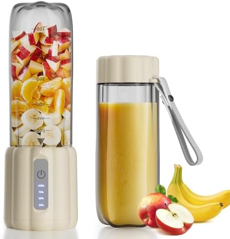 COKUNST 17Oz Portable Blender with 6 Blades, USB-C Rechargeable Personal Smoothie Maker for Shakes & Juices, Compact Mini Mixer for Home, Office & Travel