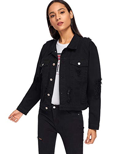 Floerns Women's Casual Ripped Distressed Long Sleeve Denim Jean Jacket