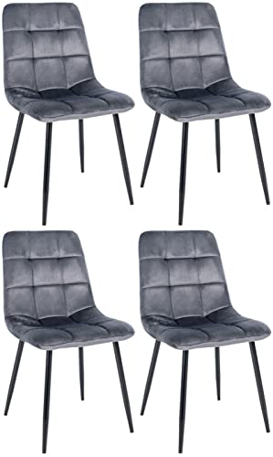 Lot De 4 Chaises De Salle A Manger Antibes en Velours I Pieds en Metal I Charge Max.150 Kg, Couleur:Gris foncé