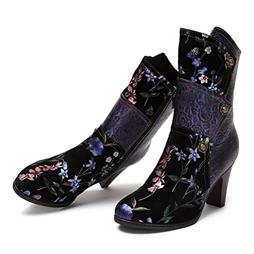 CrazycatZ Women Leather Ankle Leather Colorful Boots Vintage Leather Boots Floral Ankle Boots4
