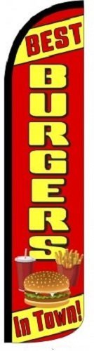 Best Burgers In Town Windless Stay-Open Feather Swooper Flag Banner Kit: 14' Fusion Pole Set, Safety Orange Stake