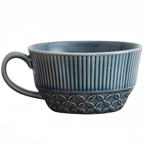 Dowbom Taza de sopa de cerámica con asa, taza de café de 500 ml, cuenco profundo de cereales para tazón de desayuno, taza de café (azul, 17 onzas)