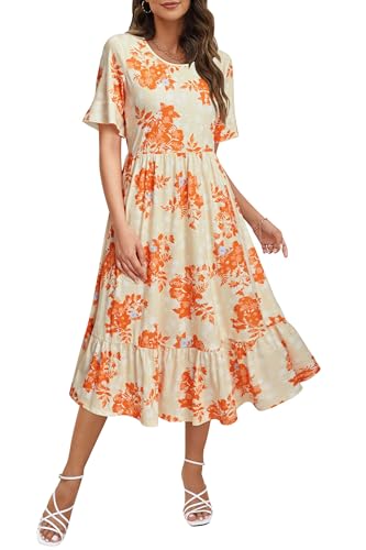 Image of STYLEWORD Womens Summer Casual Short Sleeve Flowy Midi Beach Dress