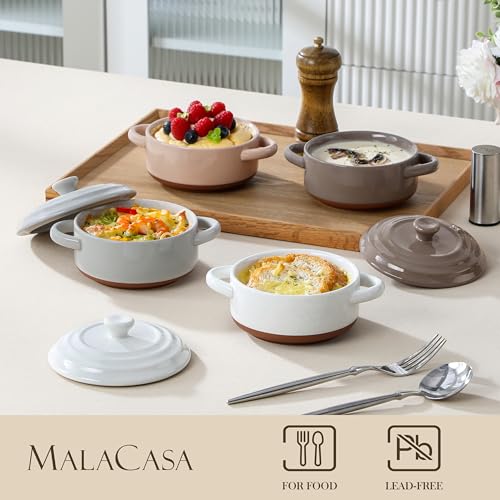 MALACASA 390 ml Auflaufform Klein aus Keramik, 4er Set mit Deckel & Griffen – Ansicht 3