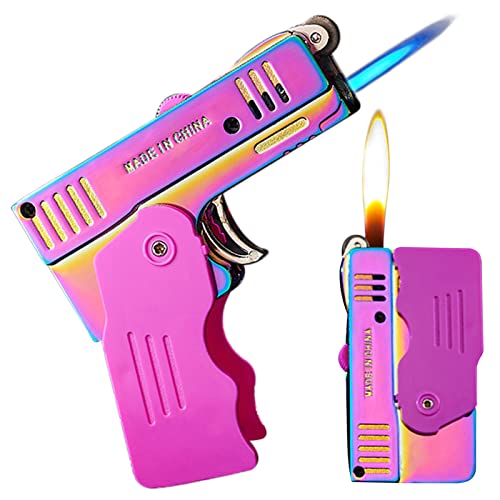 Jet Lighter with Lock Function - Cool Windproof Adjustable Jet & Soft Flame Refillable Butane Lighter for Candle BBQ Kitchen Camping (Without Butane) -Rainbow Ice