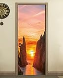 FLFK 3D Door Mural - Sunset Peel and Stick Wallpaper, Removable Self-Adhesive, 30.3' W x 78.7' L, Set of 2 Sheets