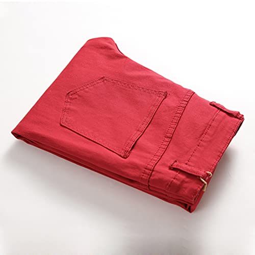 Hungson Mens Slim Fit Jeans Skinny Stretch Denim Pants For Men Straight Fit Red #TOP5