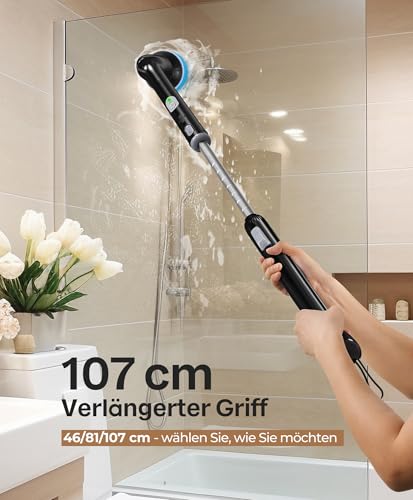 Image of LyriFine Electric Spin Scrubber, New Full-Body IPX7 Waterproof Bathroom Cleaner Brush, Shower Scrubber with Long Handle & 2 Speed, Heads Replacement, Cleaning Supplies for Tub Shower Tile Floor