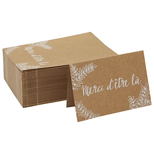 Lot de 100 Cartons de Table Nom d'Invité, Cartes de Placement Chevalet à motif Floral Vintage, Format A7, 7,4 x 10,5 cm, Brun