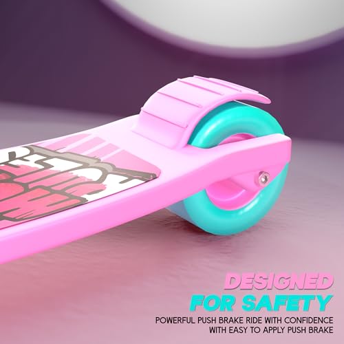 Image of Konex Kick Scooter for Kids (2+ Years) | 3 Broad Rubber Wheels for Smooth Ride | 4-Level Height Adjustable Handle | Foldable & Portable with Back Brake (Pink-Sea Green, ECO)